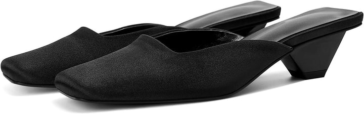 square toe satin mule with block heel - LINADI