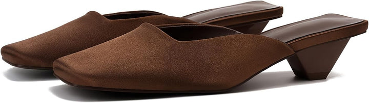 square toe satin mule with block heel - LINADI