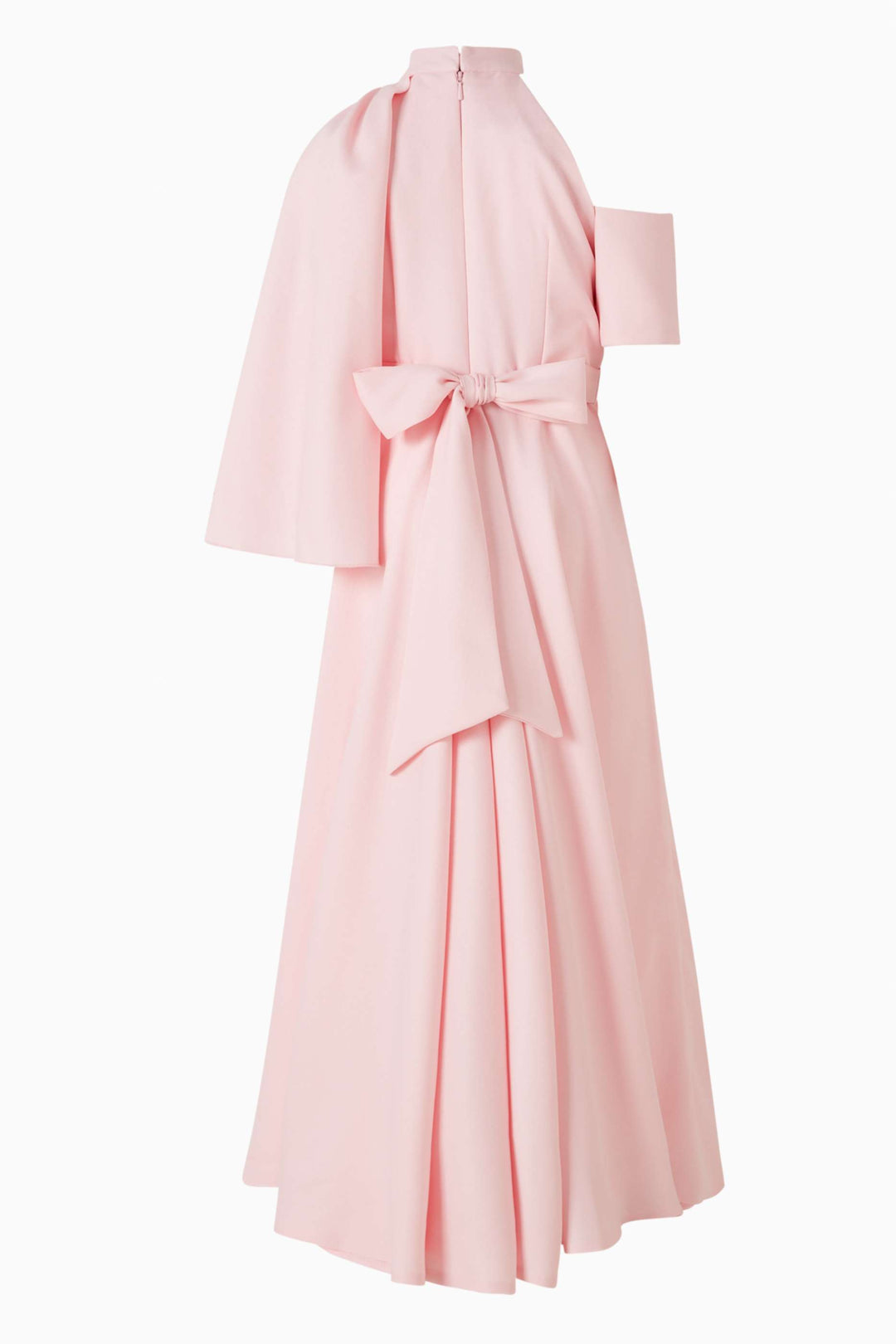 Blush High-Neck Dress with Floral Appliqué Cape Sleeve – SERENA