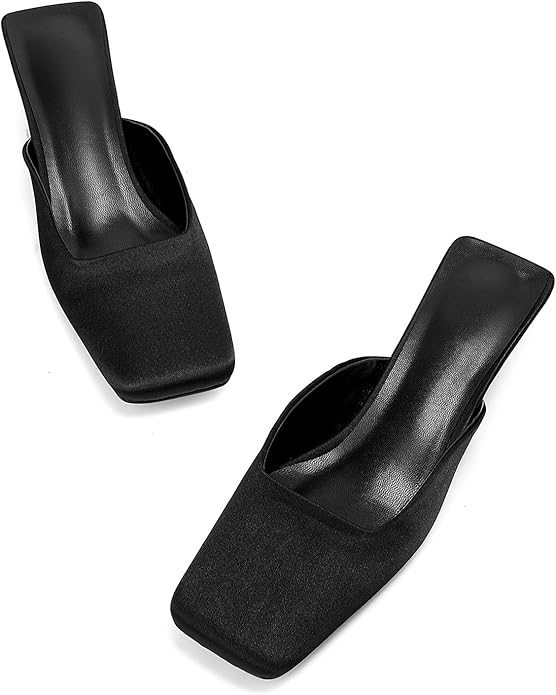 square toe satin mule with block heel - LINADI