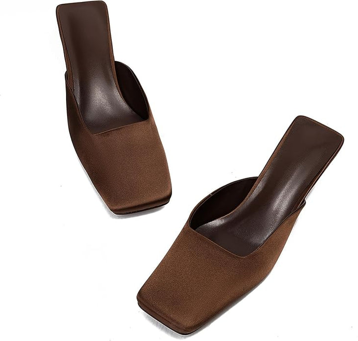 square toe satin mule with block heel - LINADI