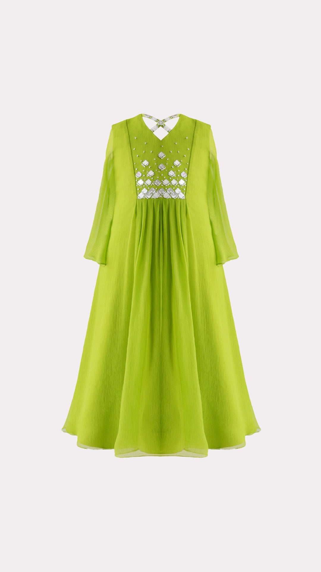 Embellished V-Neck Maxi Dress with Flared Sleeves – VERDINA