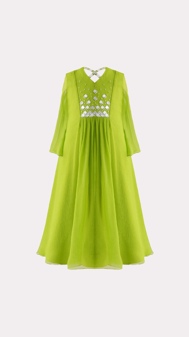 Embellished V-Neck Maxi Dress with Flared Sleeves – VERDINA