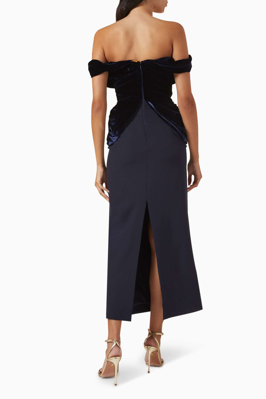 off-shoulder velvet bodice midi gown – MIDNIGHT