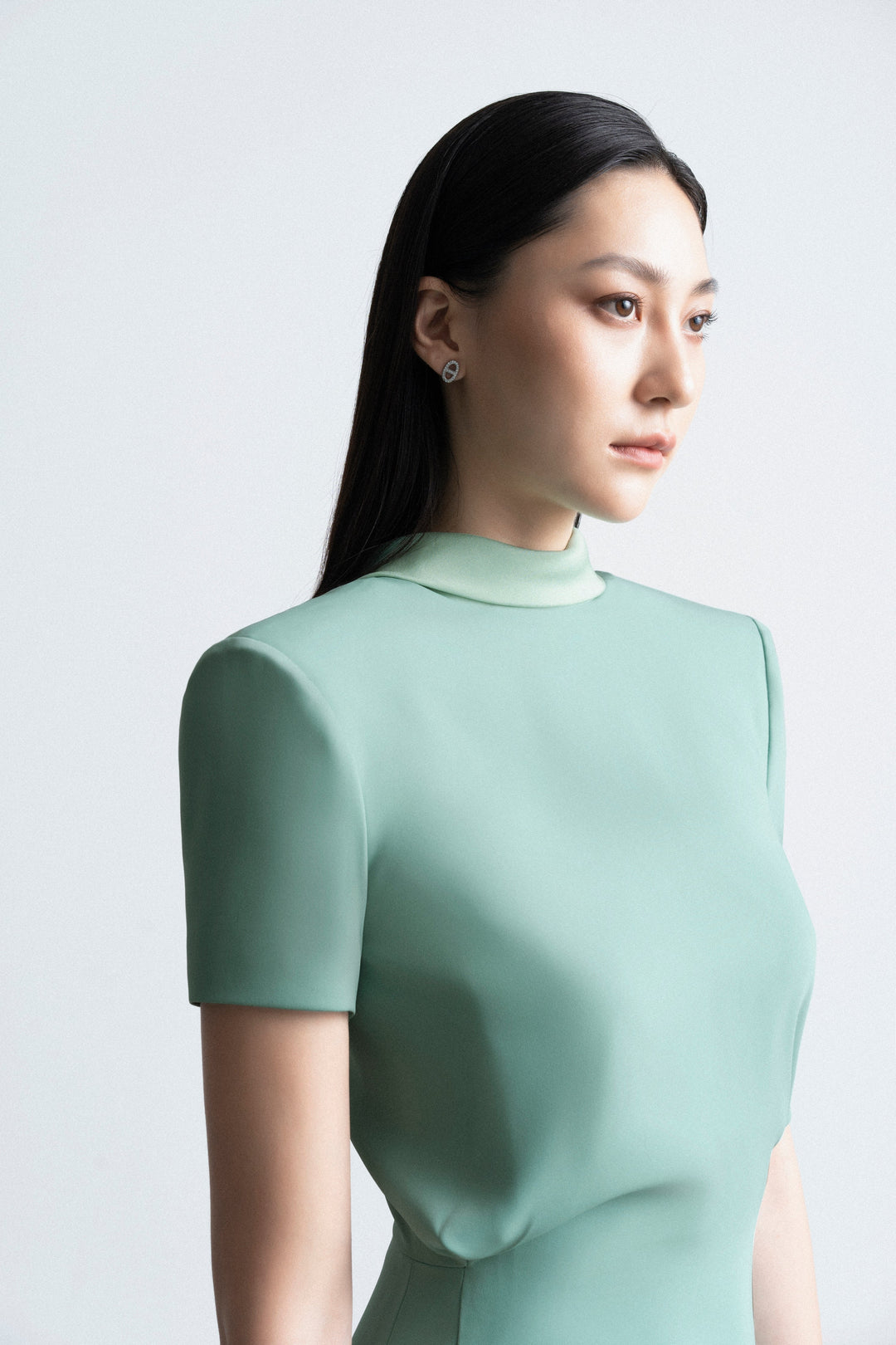 structured midi dress with high neckline – AURELIA