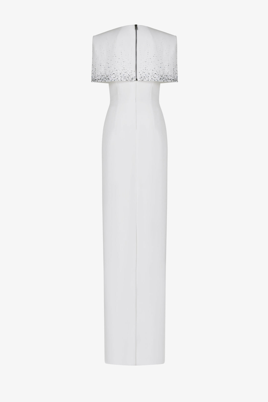 embellished cape-detail column gown – QOLEII