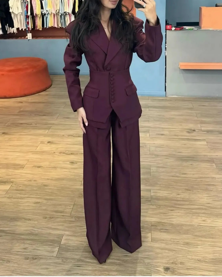 structured buttoned suit with wide-leg pants – KURELIP