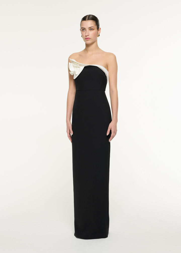 فستان ميدي بكتف واحد مع وردة منحوتة – روزابيل**