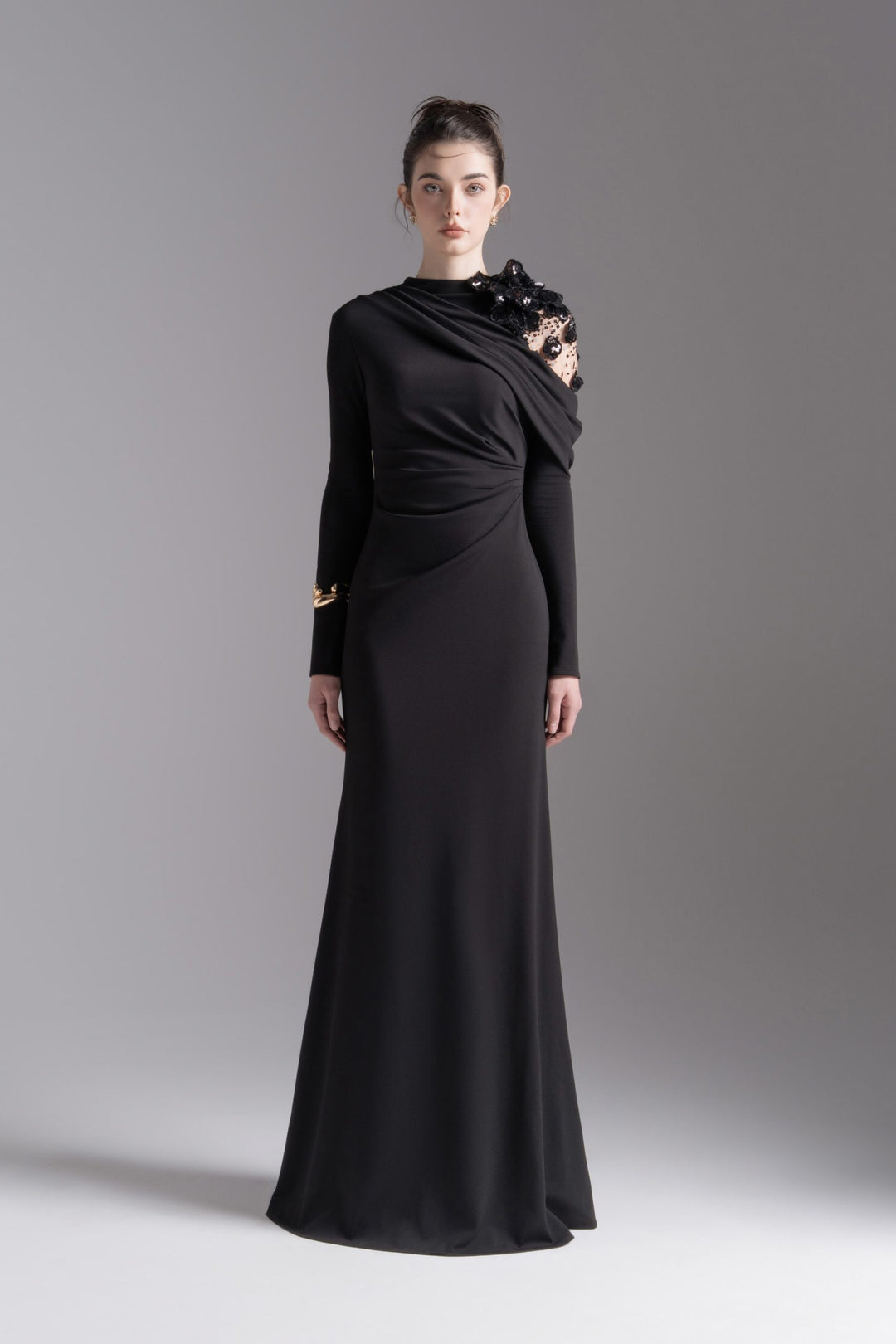 فستان مزين غير متماثل على الكتف – موسيقى ليلية