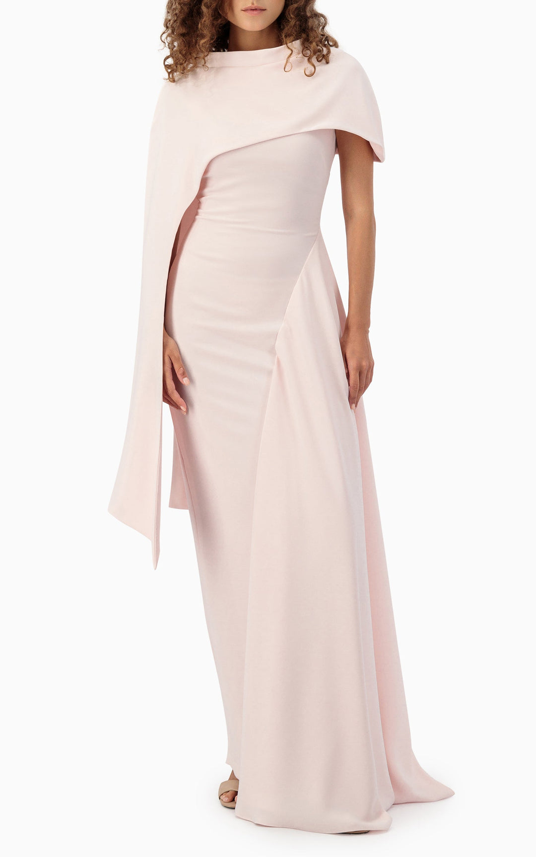 فستان منسدلة غير متماثل مع عباءة منحوتة على الكتف – نوير