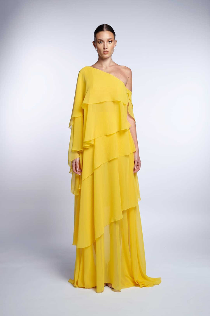 One-shoulder tiered chiffon gown – SOLARIA