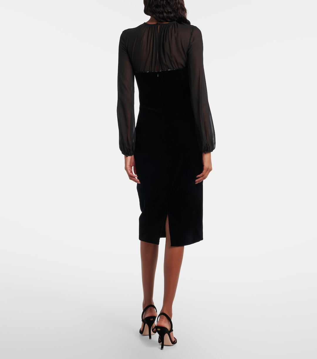 Sheer yoke long sleeve midi dress – SALEM