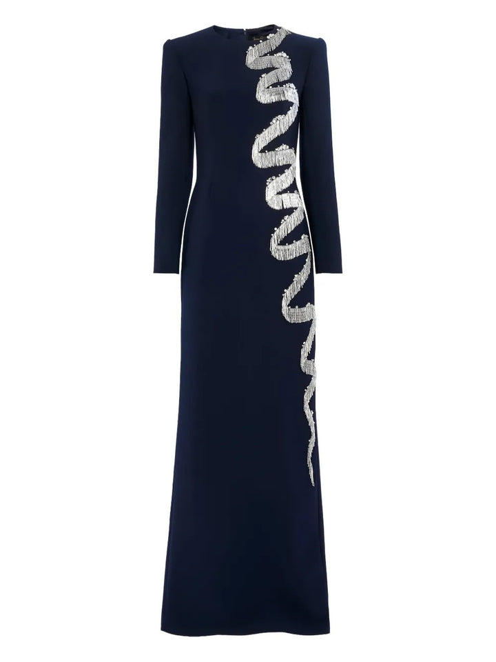 long-sleeve gown with cascading sequin ribbon – SAPPHIRE
