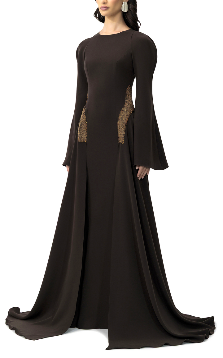 فستان بأكمام طويلة وألواح جانبية مزينة – زارين**