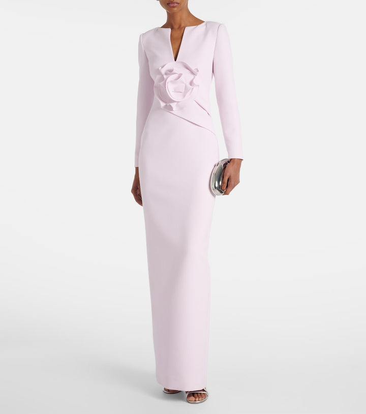 Long-sleeve column gown with sculpted floral waist detail – ROSA