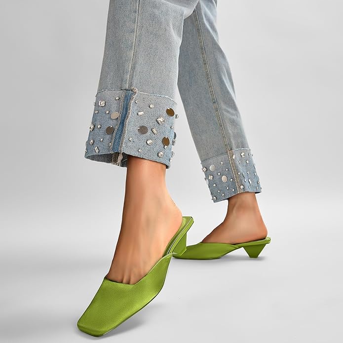 square toe satin mule with block heel - LINADI