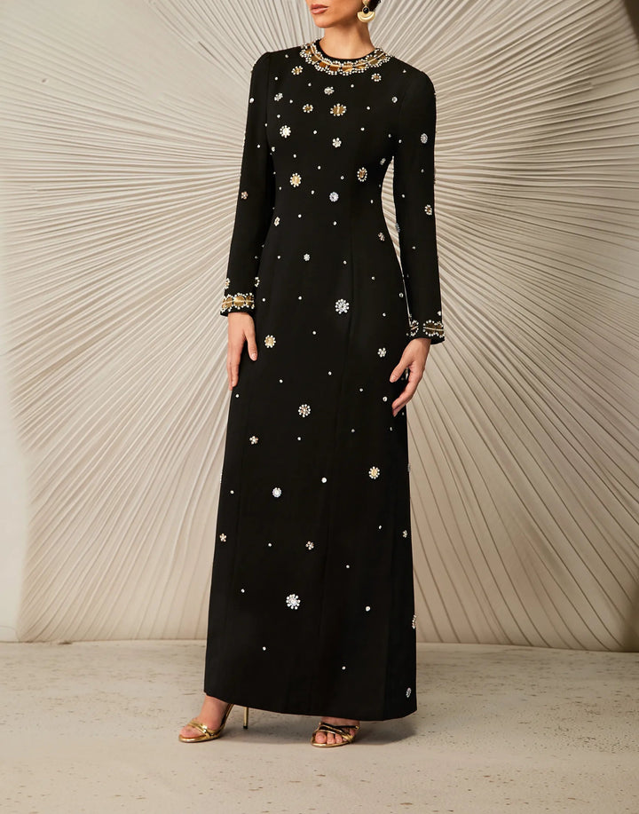 Plissiertes Oberteil mit ausgestellten Ärmeln und Maxirock-Set mit Taillengürtel – Rosiny 