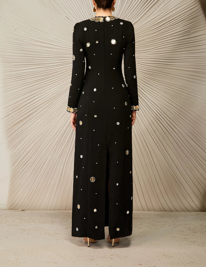 Plissiertes Oberteil mit ausgestellten Ärmeln und Maxirock-Set mit Taillengürtel – Rosiny 