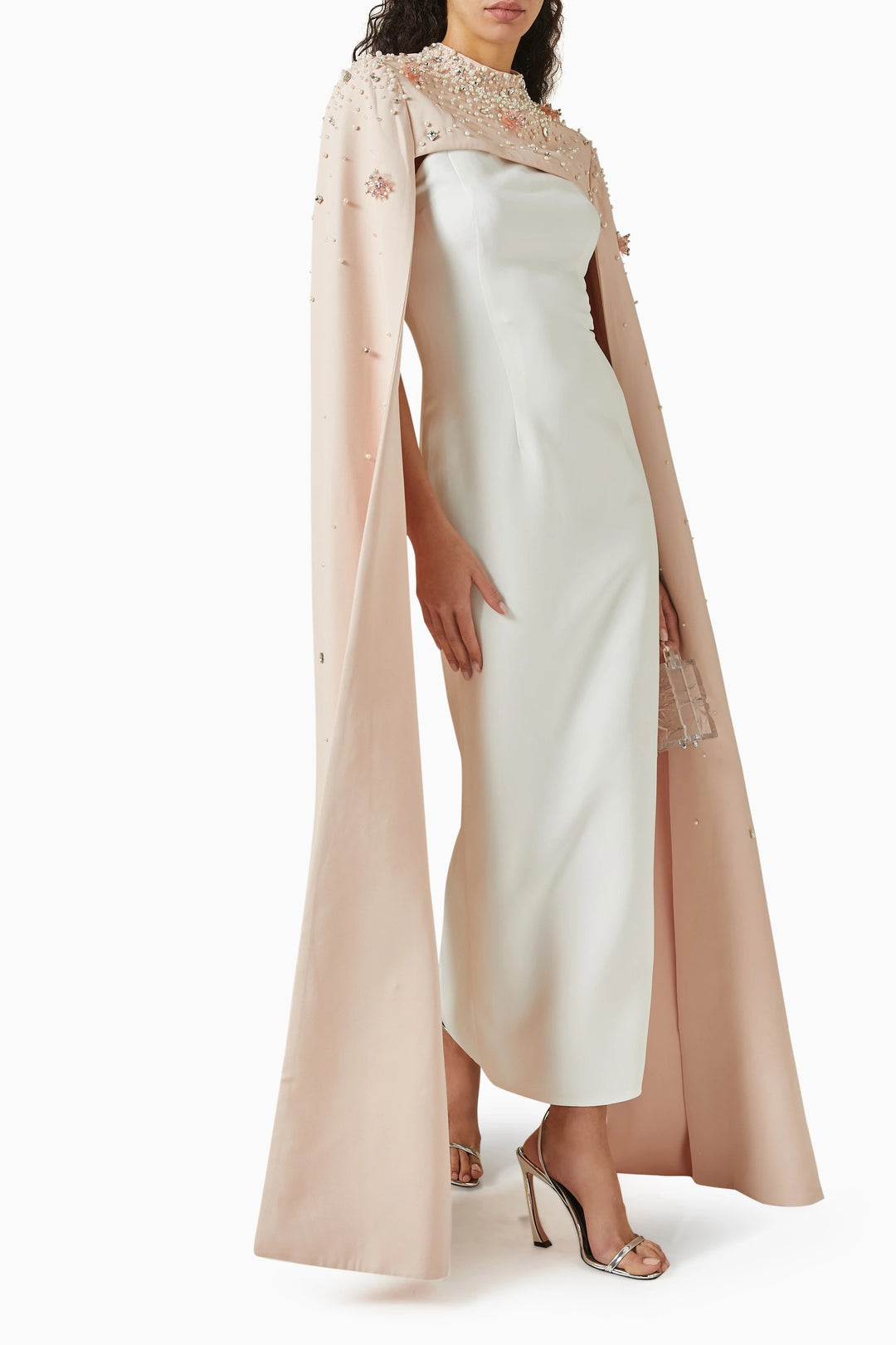 Embellished cape overlay gown – MONARCH