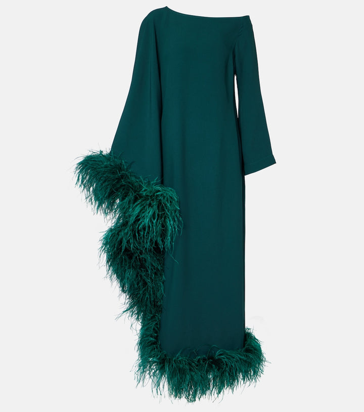 asymmetric gown with feather trim – VIVID