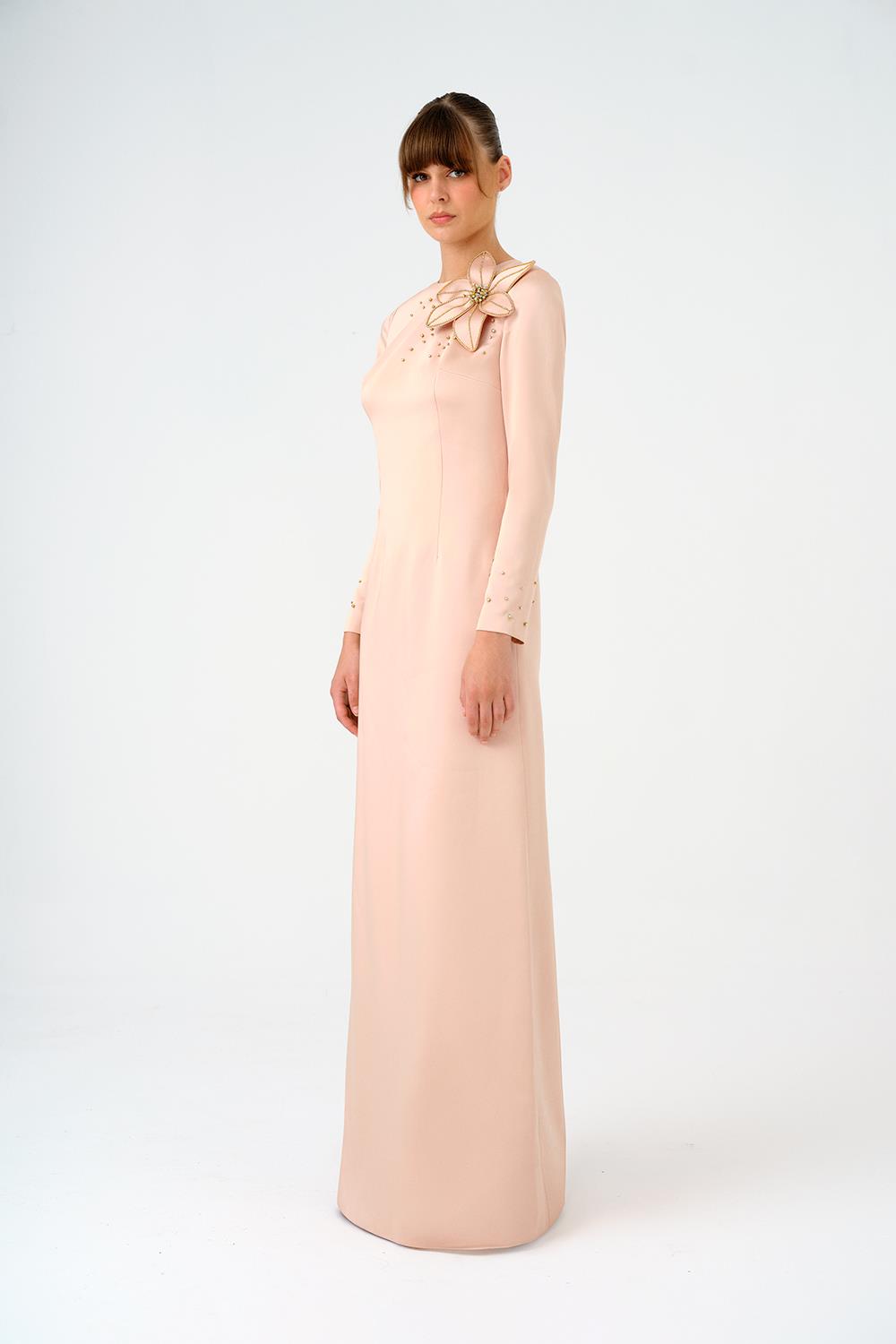 long-sleeve embellished floral evening gown – NOIRELLE