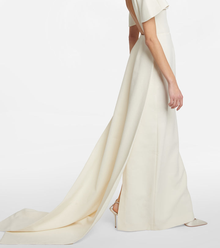 cape-shoulder gown with back slit – OCEANE