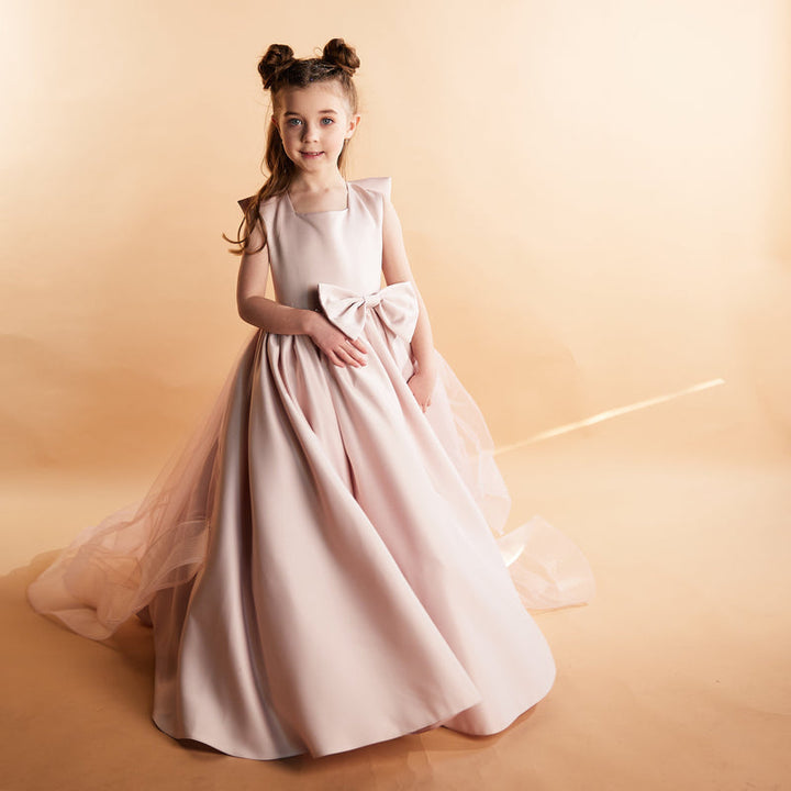 Sleeveless Satin Ball Gown with Oversized Bow – HUSSIEN