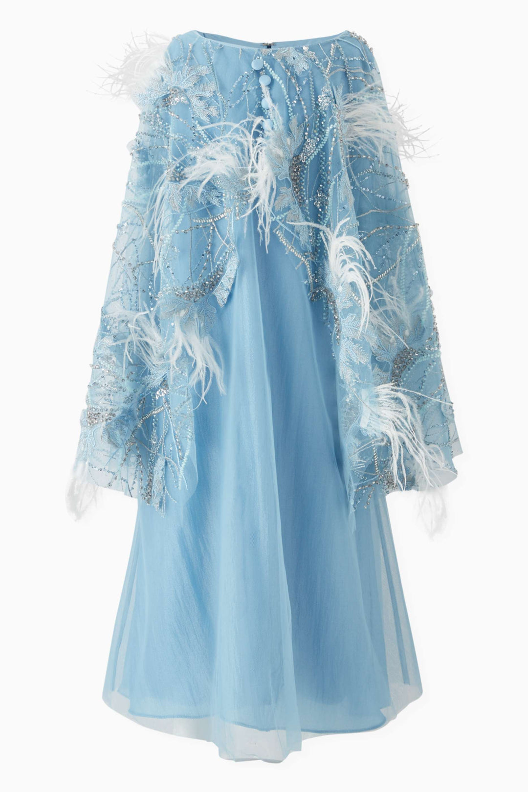 Chiffon Mini Dress with Embroidered Feather Sleeves – SKYELLE