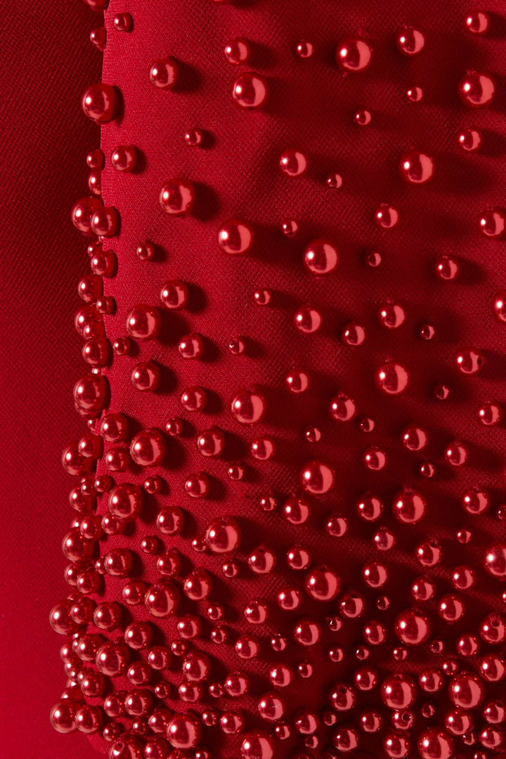 فستان عمودي بأكمام من الخرز وفتحة رقبة عالية – سكارليتا