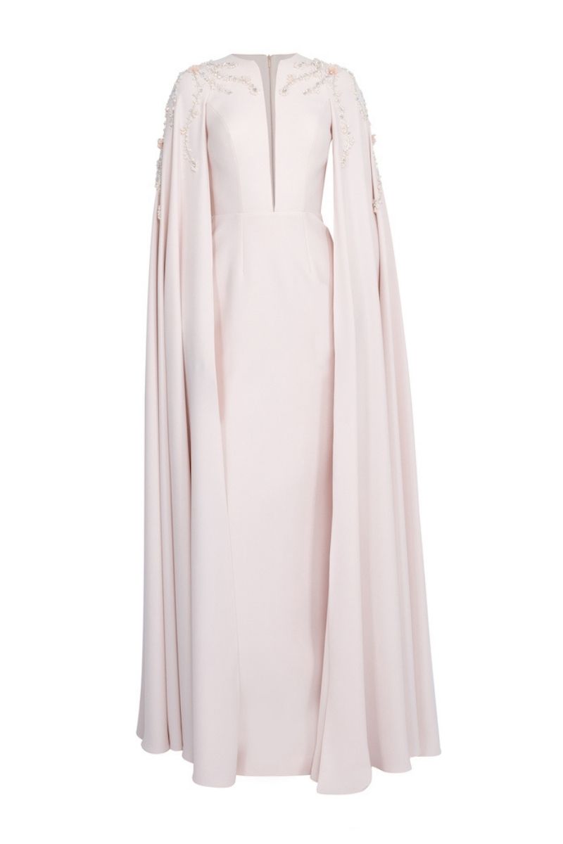 embellished cape gown with plunging neckline – POWDERE