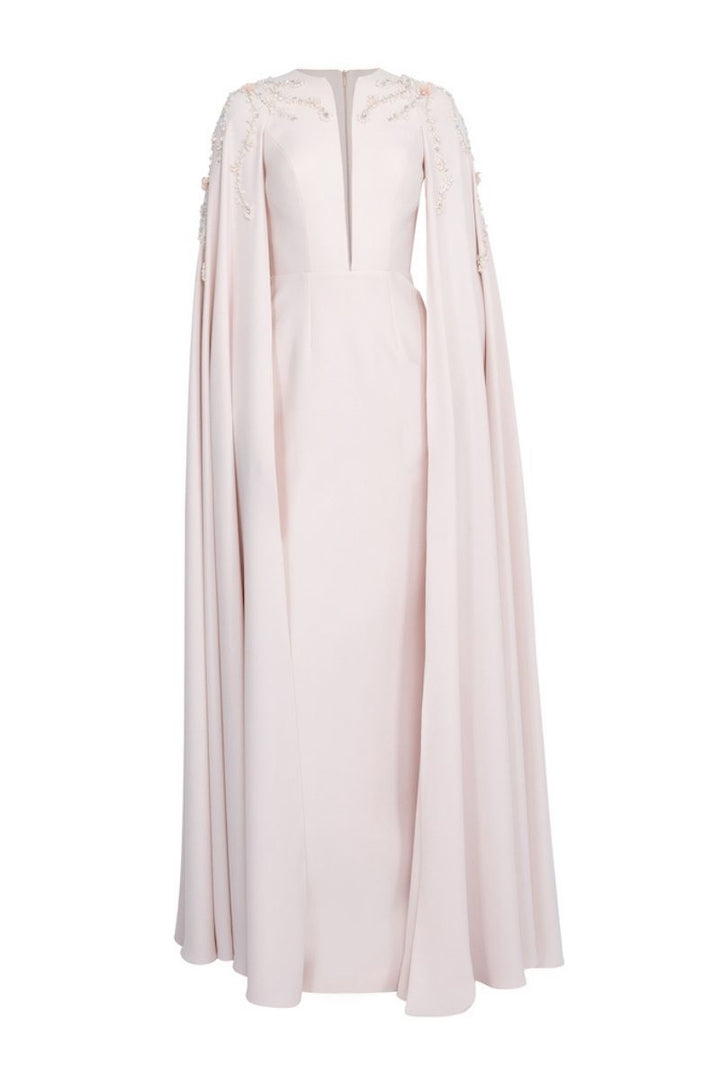 embellished cape gown with plunging neckline – POWDERE