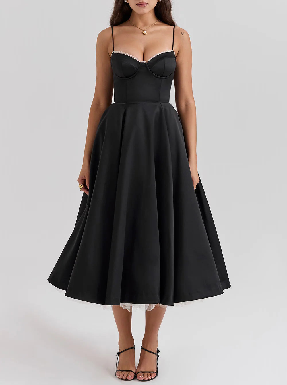 corset midi dress with flared satin skirt – MONZA