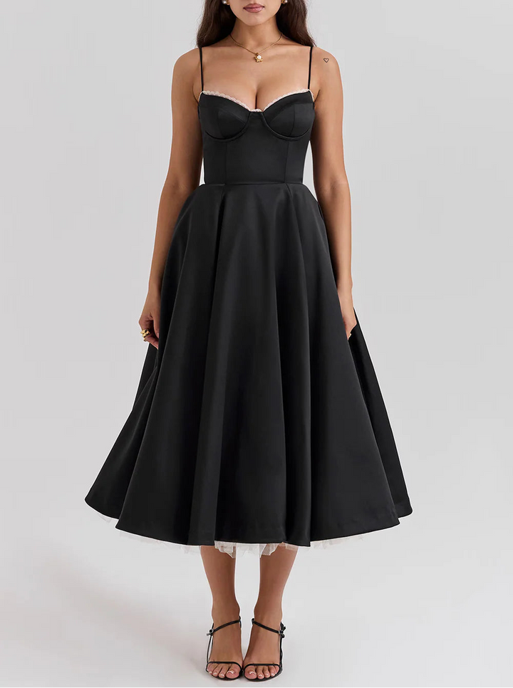 corset midi dress with flared satin skirt – MONZA