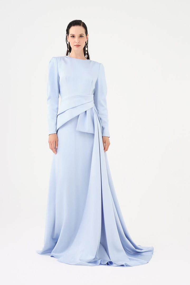 long-sleeve draped waist evening gown – ROSÉVA