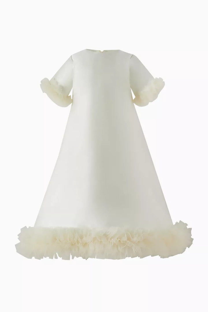 A-Line Satin Dress with Tulle Ruffle Trim – BLOSSOM