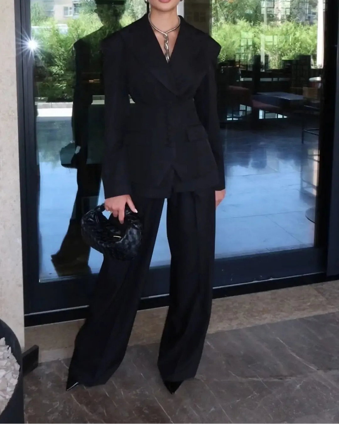 structured buttoned suit with wide-leg pants – KURELIP