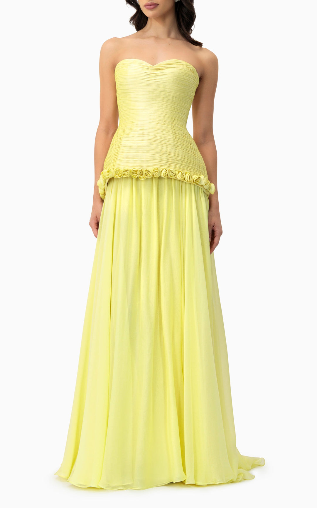 فستان مطوي بدون حمالات مع حافة زهرية – ماريجولد