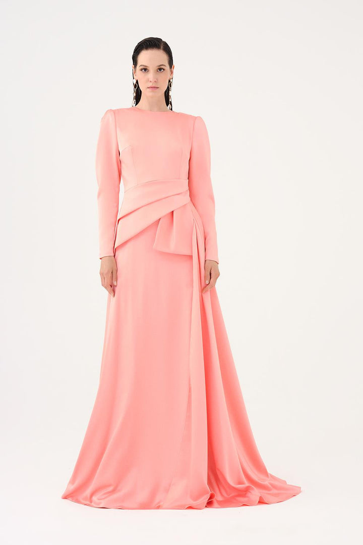 long-sleeve draped waist evening gown – ROSÉVA