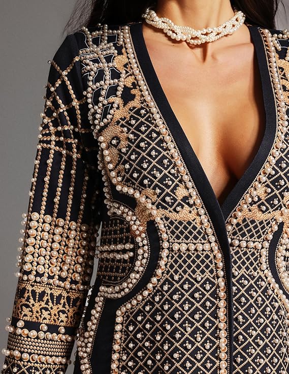 long embellished jacket with geometric beadwork – NAZIRAKO