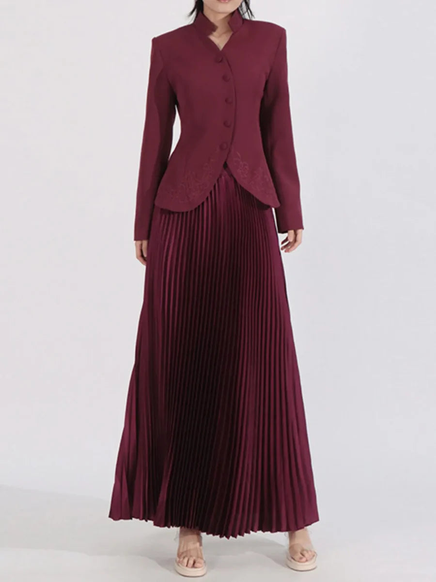 pleated maxi skirt with embroidered blazer – RUBINA