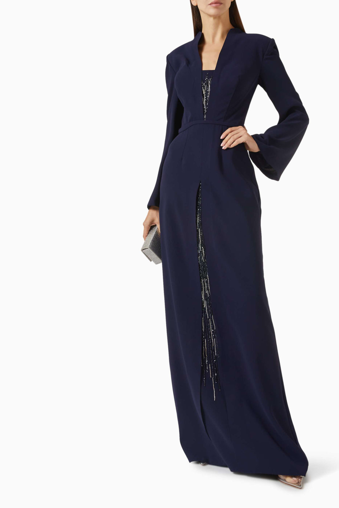 فستان منظم بفتحة مزينة بالترتر – منتصف الليل