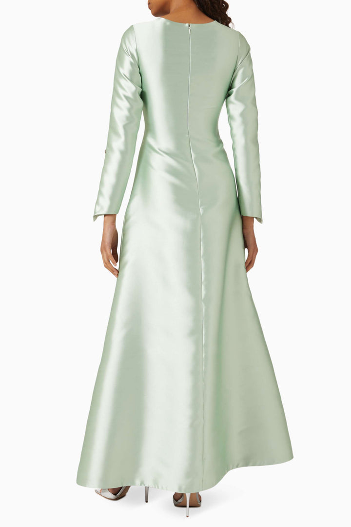 satin long-sleeve gown with button detailing – MINT GRACE