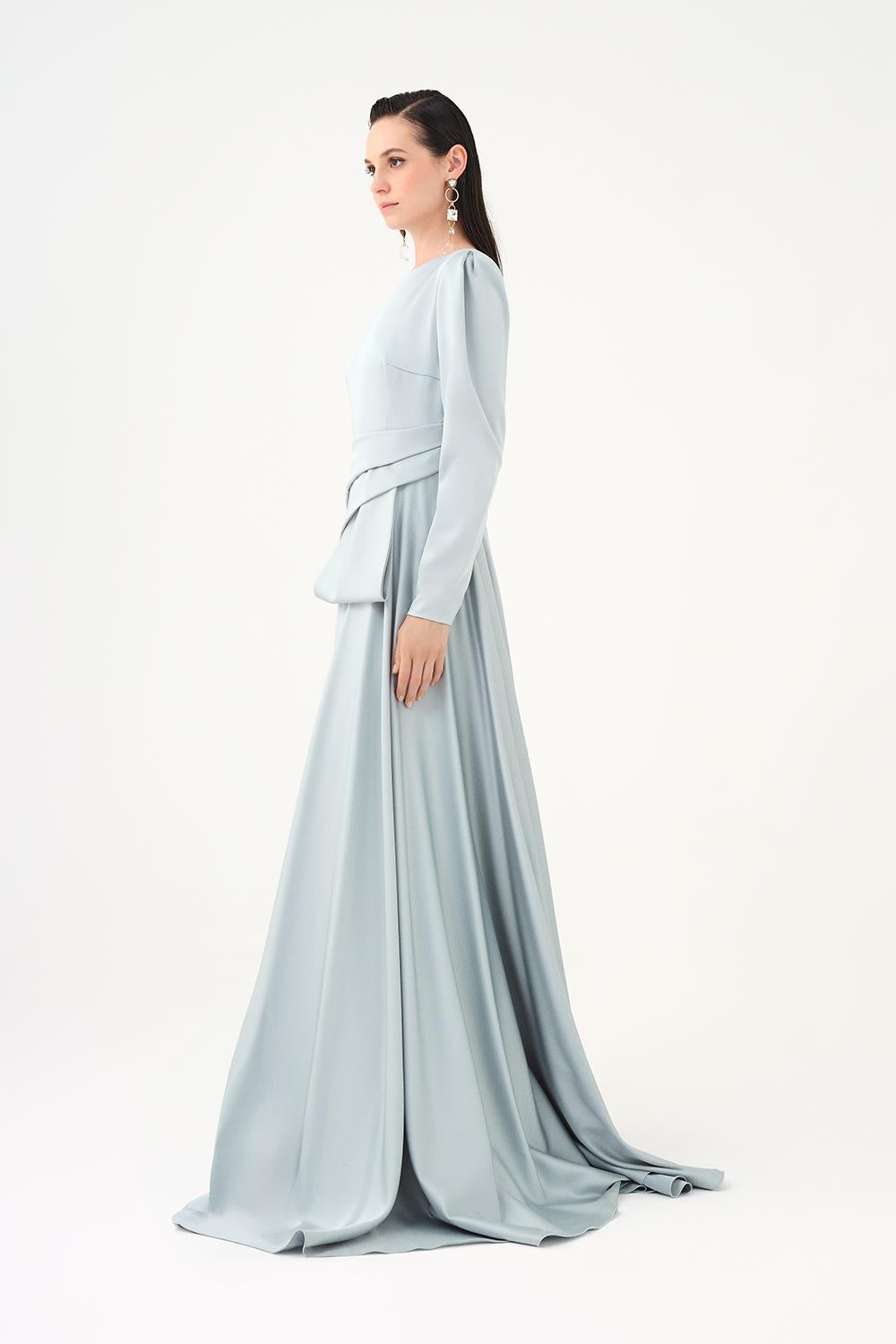 long-sleeve draped waist evening gown – ROSÉVA