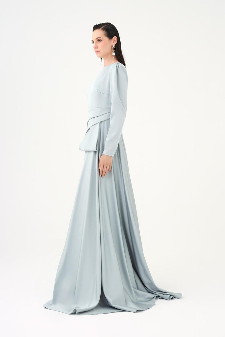 long-sleeve draped waist evening gown – ROSÉVA