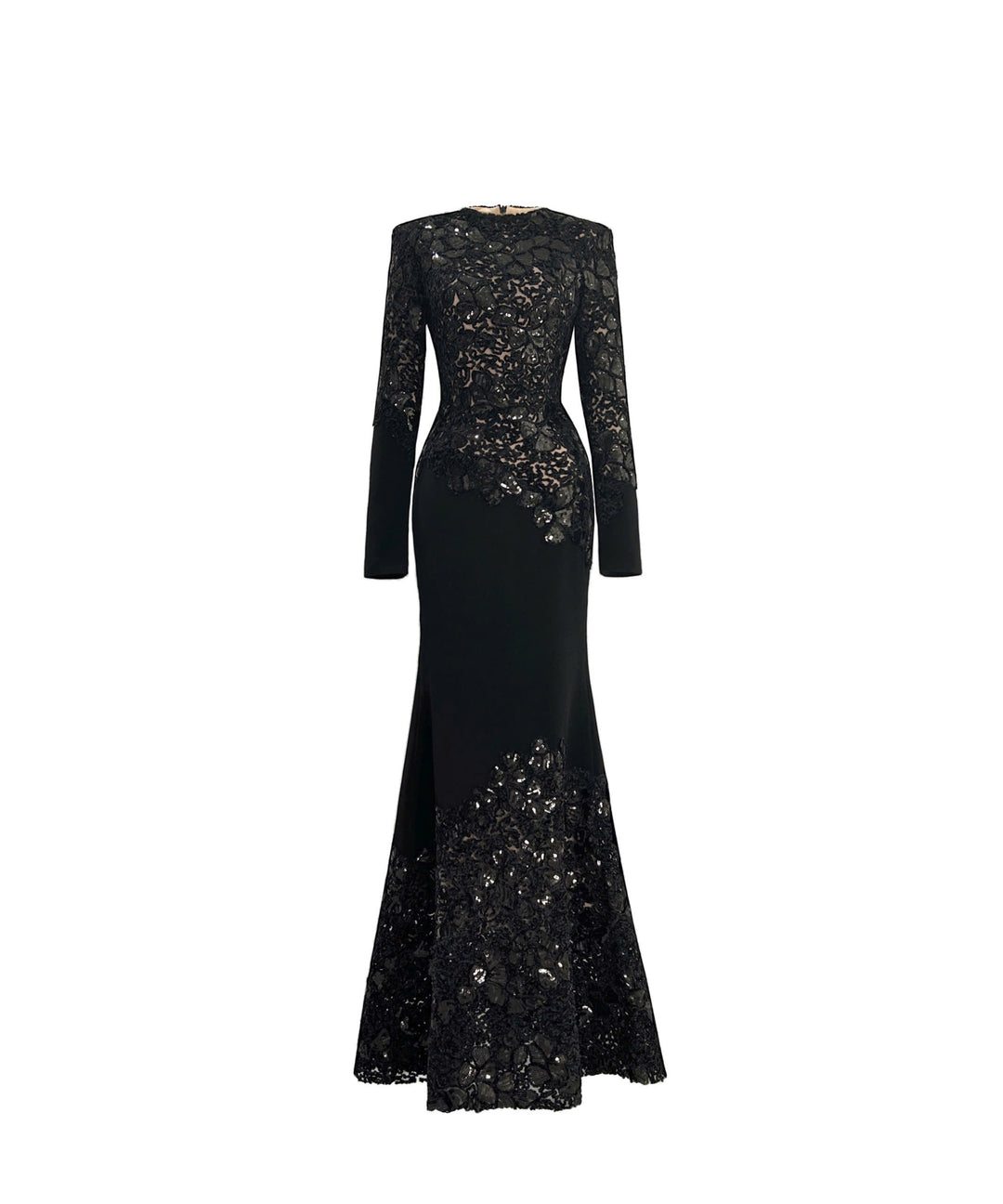 Long-sleeve lace-panel mermaid gown – AMARIS