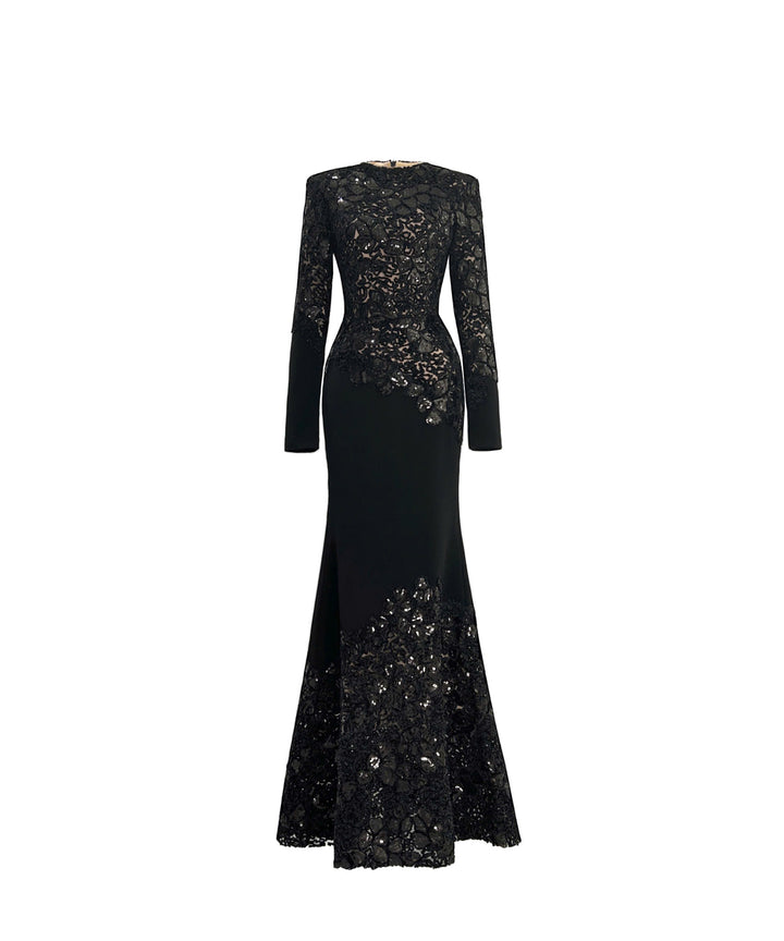 Long-sleeve lace-panel mermaid gown – AMARIS