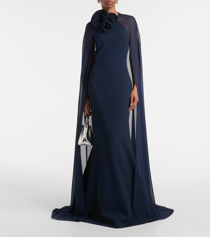 cape gown with sculpted floral shoulder – MAELLE
