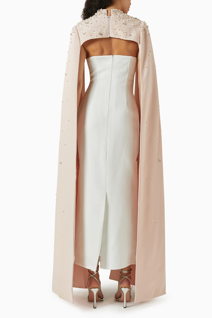Embellished cape overlay gown – MONARCH