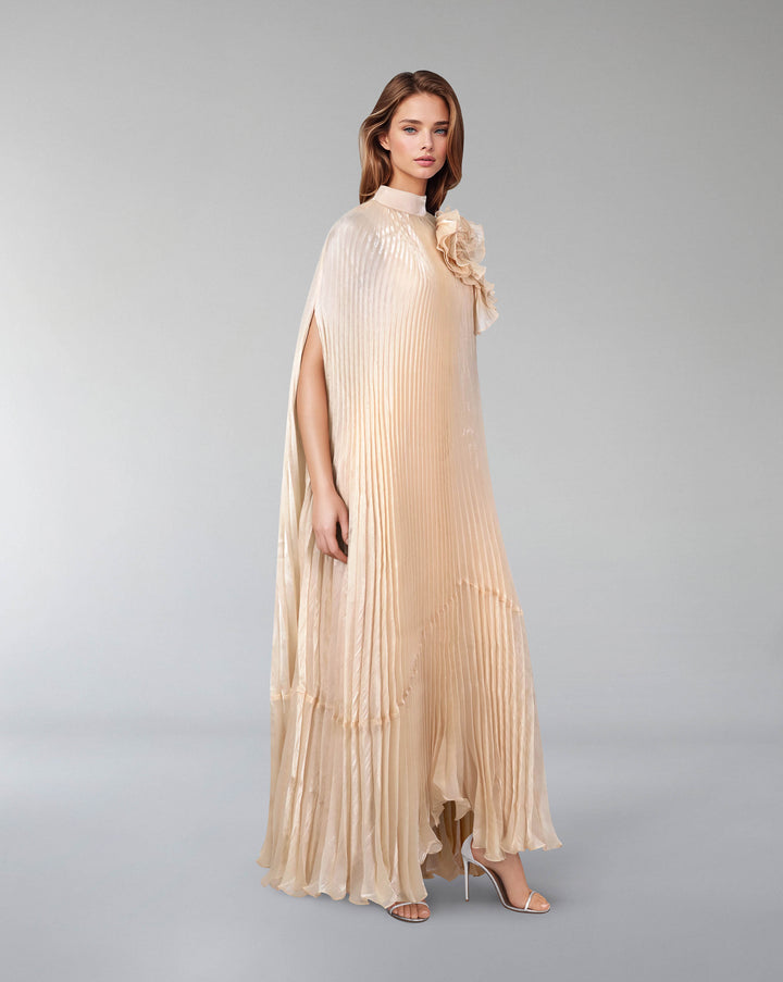 Pleated loose dress with 3D flower -  XEIDA