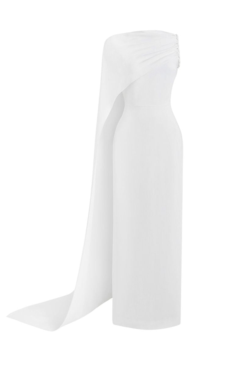 one-shoulder gown with draped cape – AURORA